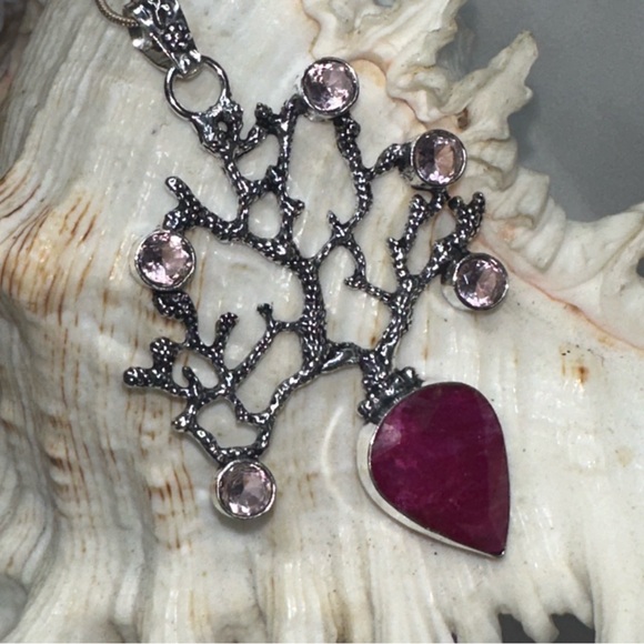 Sale* Ruby + pink quartz coral statement pendant/ car mirror charm - Picture 5 of 13